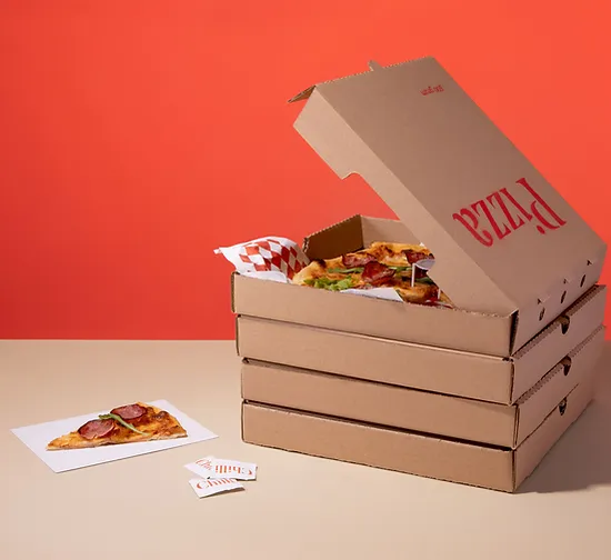 Stacked PizzaBoro takeout boxes